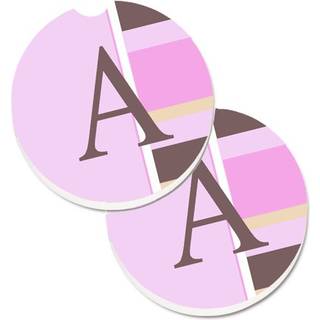 """" Caroline's Treasures Letter A Monogram - Pink Stripes Set med 2 Cup Holder Car Coasters CJ1005 -ACARC 2.56 Multicolor """"