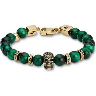 Rico | Grøn Tigerøje & Guldfarvet Rustfri Stål Kranie Armbånd