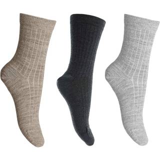 MP Denmark Uldl rib strømper 3-pak - Dark Grey Melange