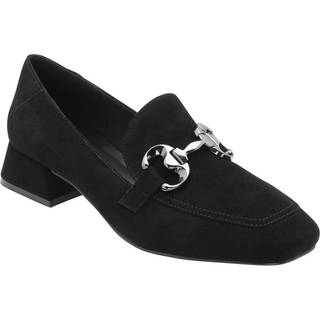Lotus Lotus Black Heeled Leather Loafer Shoes