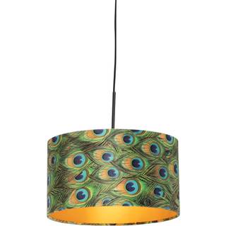 Pendellampe med fløjlskærm påfugl med guld 35 cm - Combi