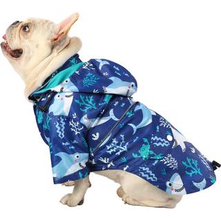 HDE regnjakke til hunde, dobbeltlags lynls-regnjakke med htte til sm til store hundehajer - S