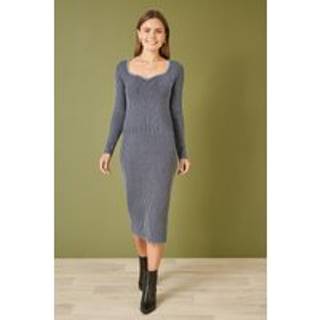 Yumi Yumi Blue Ribbed Knitted Midi Skirt