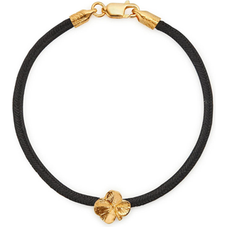 Flora Danica - Firkløver sort silkearmbånd i forgyldt sølv - flc-silk-black-18-g