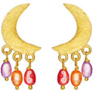 Susanne Friis Bjørner Øreringe - SFB - Guldbelagte måne ørestikker med farvede perler - 5652-2-920
