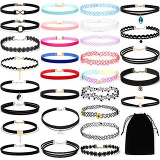 30-pakke trendy choker halskæde blonder blonder pu fløjl