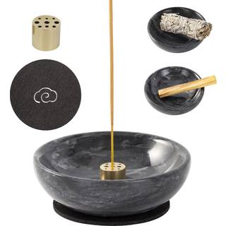 Fasolahome røgelse Holder smuk naturlig marmor røgelse brænder til meditation 9 Røgelseshuller egnet til de fleste røgelsestyper (sort)