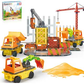 Picassotiles magnet fliser konstruktion tema byggeblokke 5-i-1 kranstige dump truck gravemaskine og rendegraver actionfigurer 2 bilbase k?ret?jer
