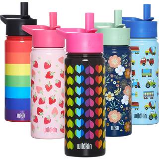 Wildkin Kids 18oz Rustfrit stål Vandflaske - BPA -fri lækagesikker isoleret let rengøring - Rainbow Hearts