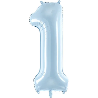 1 stk. Folieballon Tal 1 Pastel Lyseblå 72 cm – Perfekt til Fødselsdag & Festlig Dekoration