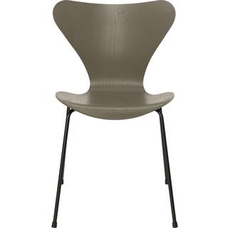 Fritz Hansen - Series 7 stol 3107 farvet askefiner stålstel sort olive green - Spisebordsstole - Arne Jacobsen - Grøn - Metal/Træ