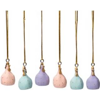 Hængende Høns 6stk mix, Rose quartz, Jade, Amethyst H4cm
