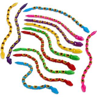 Playbees Wiggly Jointed Snakes - Pack of 12 - Wacky Fun and Educational Plastic Toys For Kids Learning Carnival Prize Party Favor Fidget Toy til
