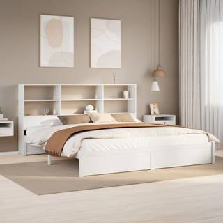 seng med reol uden madras 180x200 cm massivt fyrretræ hvid