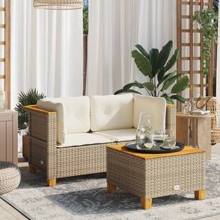 Hjørnemodul Til Havesofa Med Hynder Polyrattan Sort - 2 / Beige / without carving