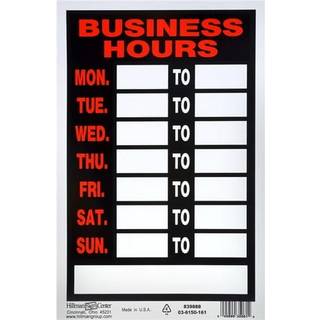 5028420 Business Hour Sign 12x8 """" """" Hillman Engelsk Sort timer tegn 12 in. H x 8 in. W (pakke af 6)