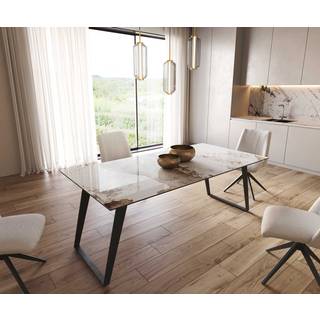 Esstisch Edge 200x100 Keramik Minas Melange Weiß-Beige Metall Schräg Schwarz