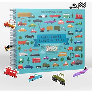 Biler lastbiler fly og tog klisterm?rke bog + farvel?gning af cupkin: innovativ side om side klisterm?rke b?ger - spiralbinding giver bilklisterm