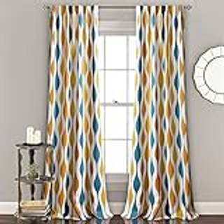Lush Decor Mid Century Geo Room Darkering Windows Gardin Panel Pair 108 """" Long X 52 """" Bred turkis og orange