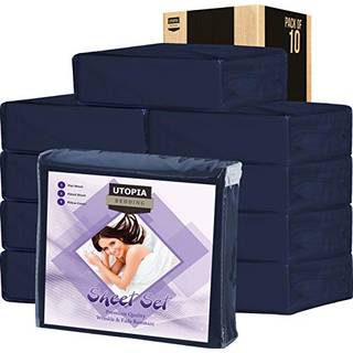 Utopia Senget?j Queen Sengelagner S?t - Pakke med 10 lagner S?t - Perfekt til Spa Hotel & G?stesovev?relse - B?rstet mikrofiber - Krympe- og falm