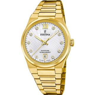 Festina Swiss Made Rivé dameur i guldfarvet med sølvfarvet urskive