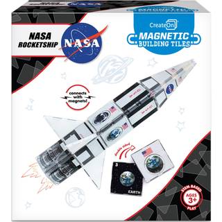 CreateOn NASA rumraket magnetiske flisesæt - STEM-byggesæt til børn 3+ år, dobbelt-sidede fliser med levende SuperColor-finish