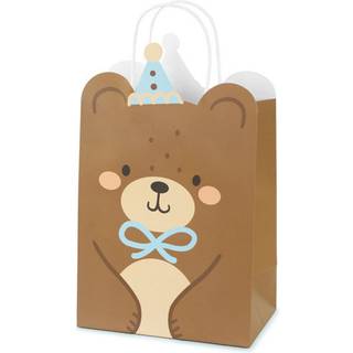 1 stk. Gavepose med Teddybjørn Print - Brun, Genanvendelig & Robust 18x29x10,5 cm
