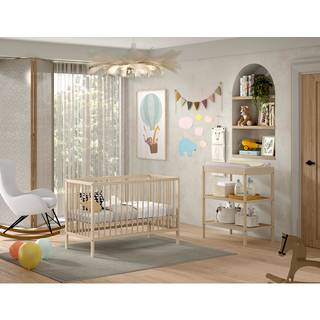 Baby seng og puslebord sæt – Dino (60 × 120 cm), natur