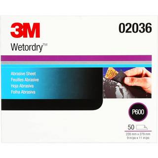 3M Wetordry Abrasive Sheet 213Q 02036 600+ Grit 9 i x 11 i pakke med 50 sandpapirer til auto -slibning af metalslibning efterbehandlingsmaling Pr