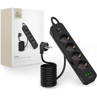 Tech-Protect Power Strip 4 Sockets 240V + 2x USB-A + 1x USB-C - Sort