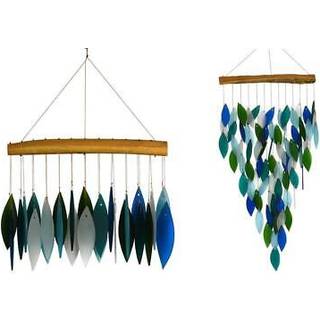 Blå håndværker Ocean Breeze Glass Chime Sandblasted Glass og fandt træhåndlavet vindklokke