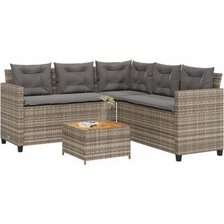 havesofa med bord og hynder L-formet polyrattan grå