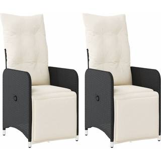 Havestol Med Hynder Justerbart Ryglæn Polyrattan - 2 / Sort / Med fodskammel