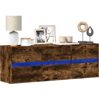 væghængt tv-bord med LED-lys 130x31x45 cm røget egetræsfarve