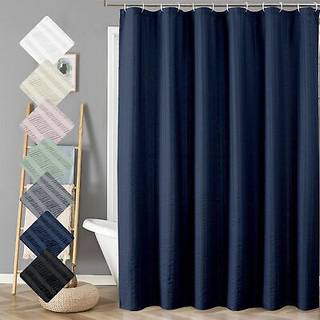 Aiyufeng moga ekstra lang marineblå bruser gardin 96 tommer lang præget struktur stof badeværelse bruser gardin stort hotelbad gardin med 12 hull