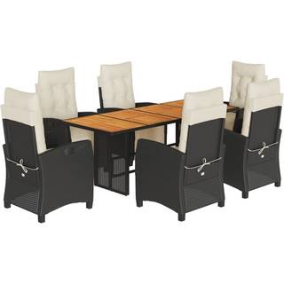 Spisebordssæt Til Haven 9 Dele Med Hynder Polyrattan - 8 / Sort og cremefarvet / træ