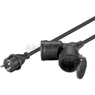 Pro Outdoor Double Extension Cable - Power (CEE 7/7) - Type E/F Plug - 5 m - Sort