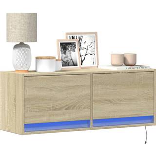 væghængt tv-bord med LED-lys 100x31x35 cm sonoma-eg