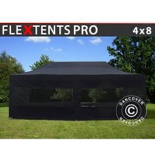 Foldetelt FleXtents Easy up pavillon PRO 4x8m Sort, inkl. 6 sider