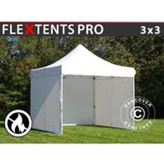 Foldetelt FleXtents Easy up pavillon PRO 3x3m Hvid, Brandhæmmende, inkl. 4 sider