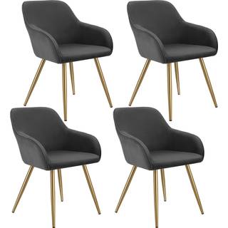 Stol Marilyn, fløjl, polstret - anthrazit/guld,Sæt med 4 stk.