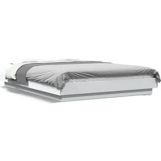 sengeramme med LED-lys 135x190 cm konstrueret træ hvid højglans
