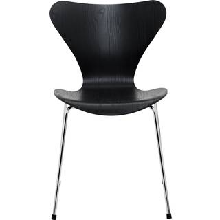 Fritz Hansen - Series 7 stol 3107 farvet askefiner stålstel krom svart - Spisebordsstole - Arne Jacobsen - Sort - Træ