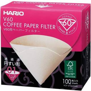 Hario V60 kaffe papir filter, papæske ubleget 1 kops, 100 stk