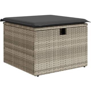 haveskammel med hynde 55x55x37 cm polyrattan lysegrå