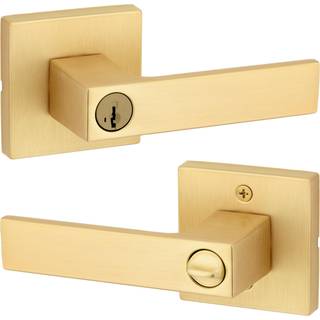 Kwikset Singapore Entry Door Handle med lås og nøgle Sikker nøglet reversibel håndtag Udvendigt til hovedindgang og soveværelser Satin Brass Pick