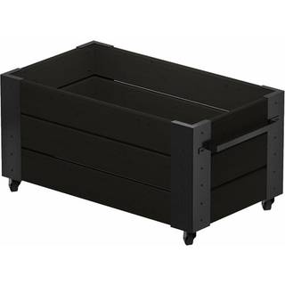 PLUS Cubic blomsterkasse med hjul og sorte beslag, sort/nåletræ - 87 x 50 x 45 cm