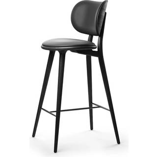 Mater Mater High Stool Backrest barstol høj Læder sort, sortbejdset stel i bøg