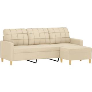 3-Personers Sofa Med Fodskammel Stof - 180 cm / Creme