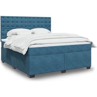 Kontinentalseng Med Madras Velour Blå - knapper / 180 x 200 cm